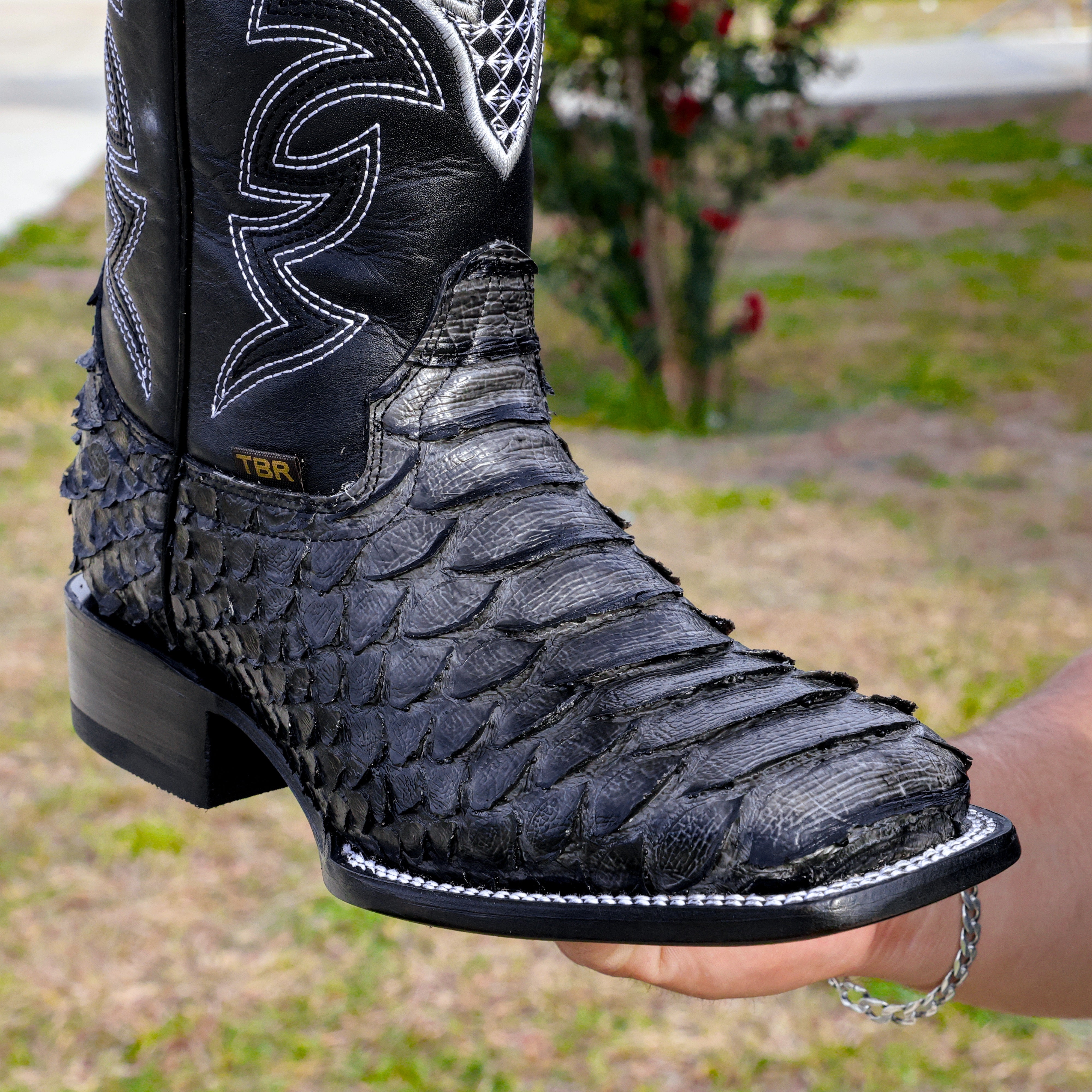 Grey Python Leather Boots - Square Toe