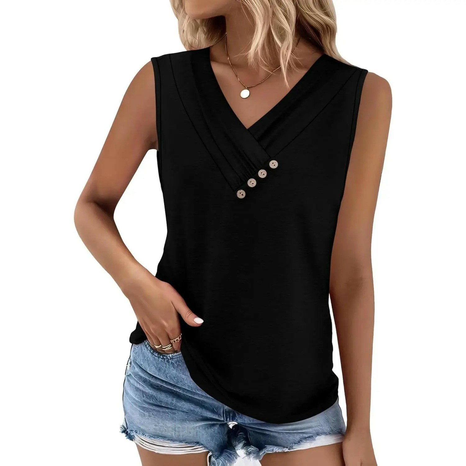 ✨Easter Sale!Women’s V-Neck Button Front Tank Top