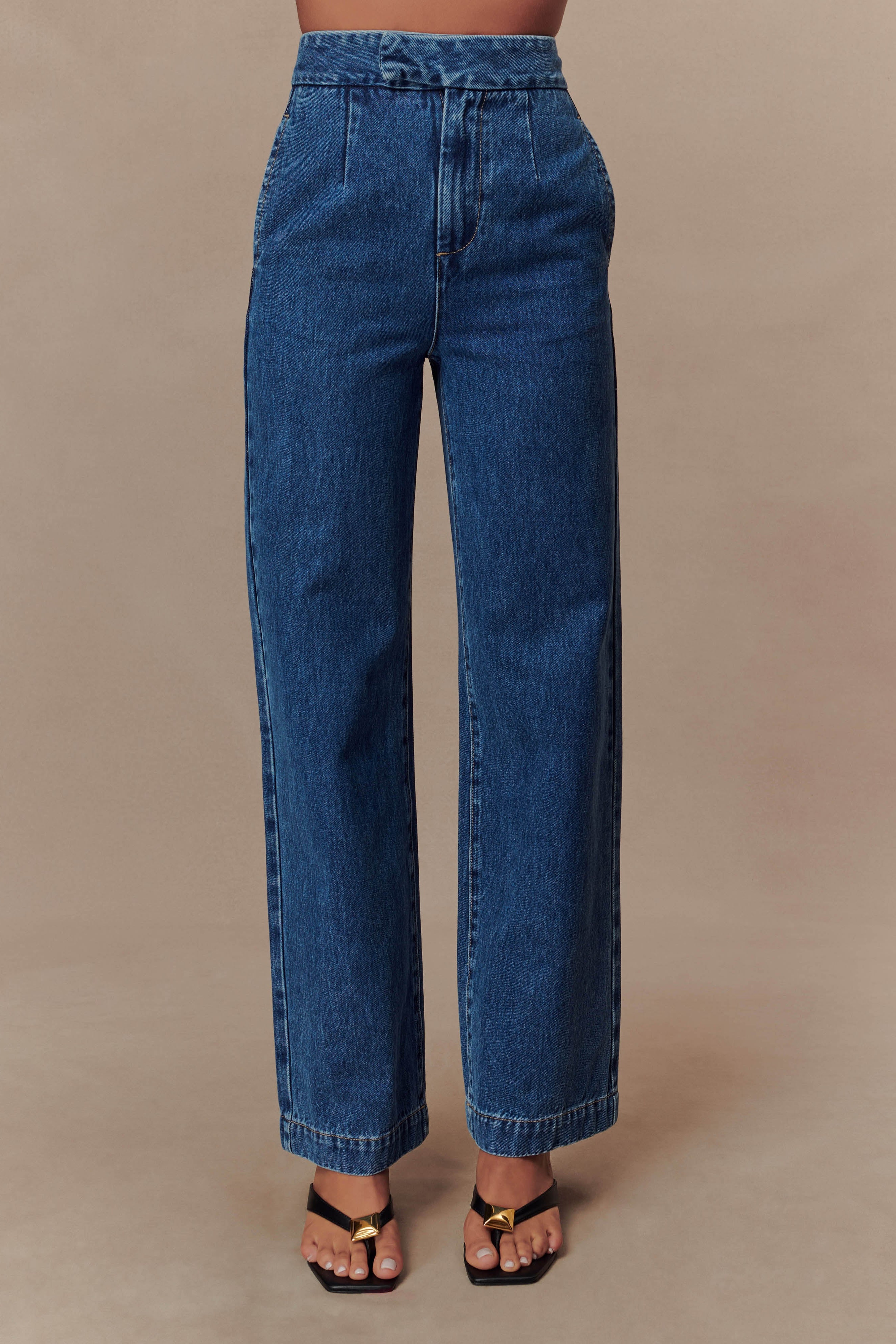 Blue Wide Leg Denim Jeans