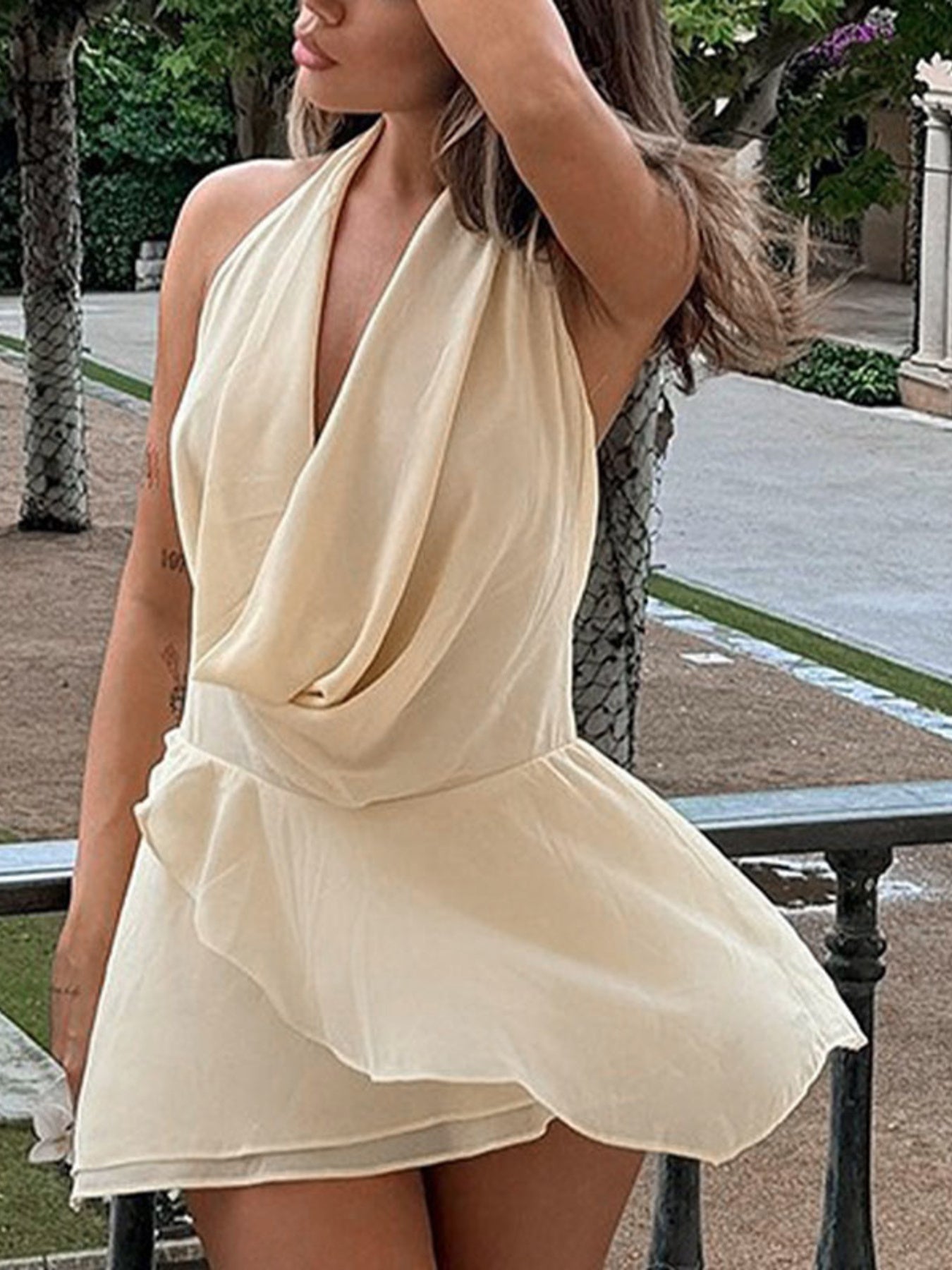 Ruffled Halter Neck Mini Dress