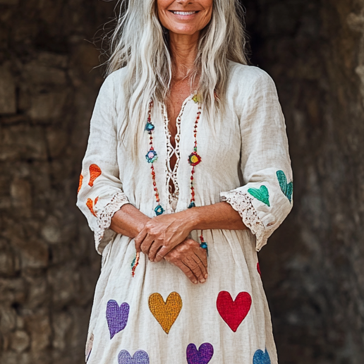 Vintage Loose Linen Patchwork Dress c083