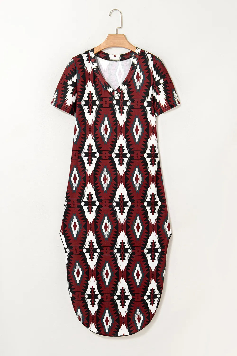 Aztec Print V-Neck Midi Dress