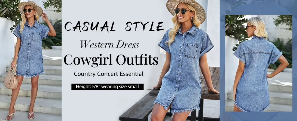 Denim Dress for Women Button Down Short Sleeves