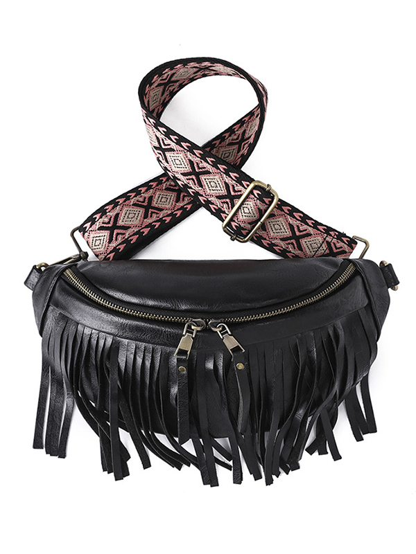 Geometric Tasseled Zipper Crossbody Bags