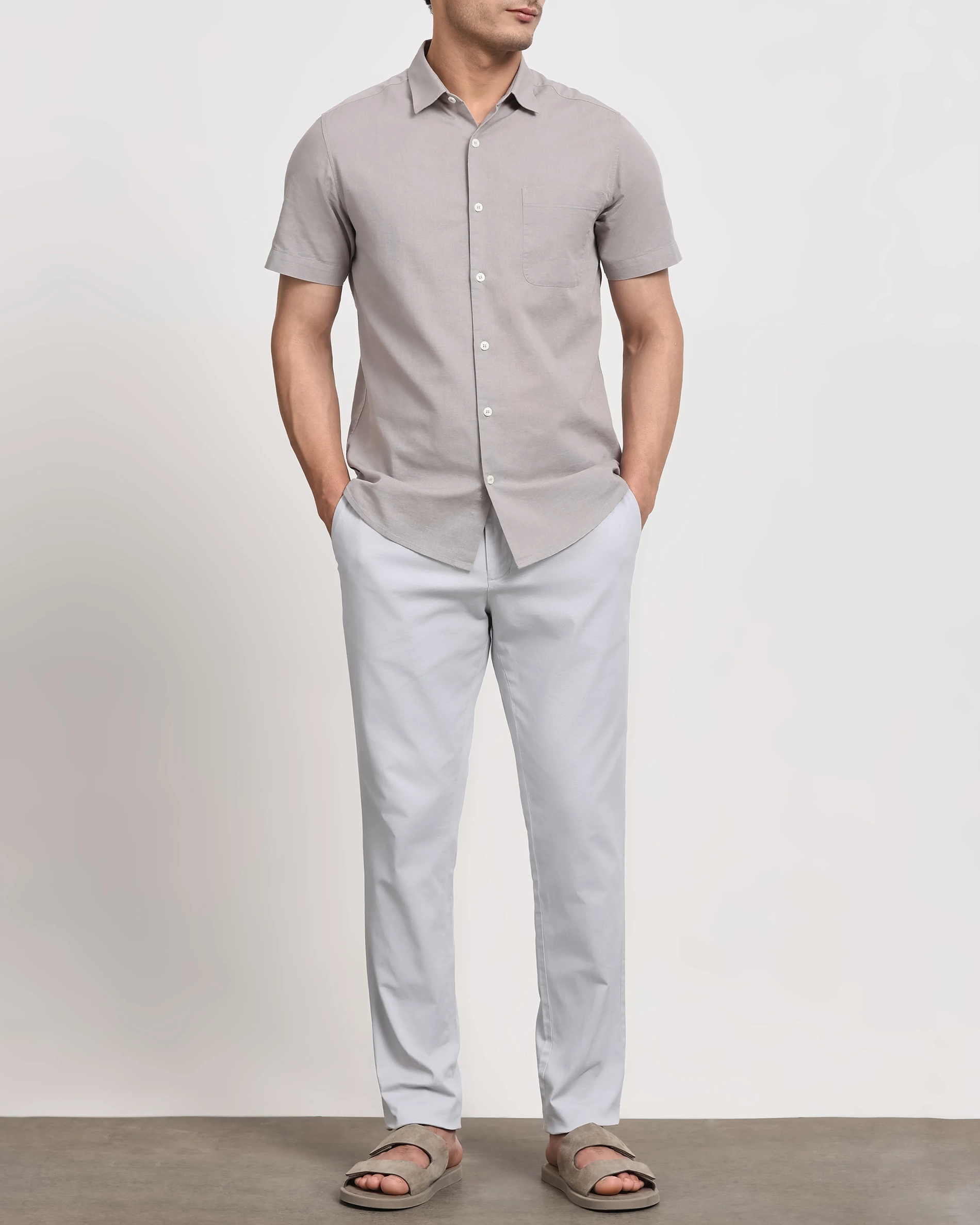 Simple And Soft Slim-Fit Breathable Light Grey Shirt