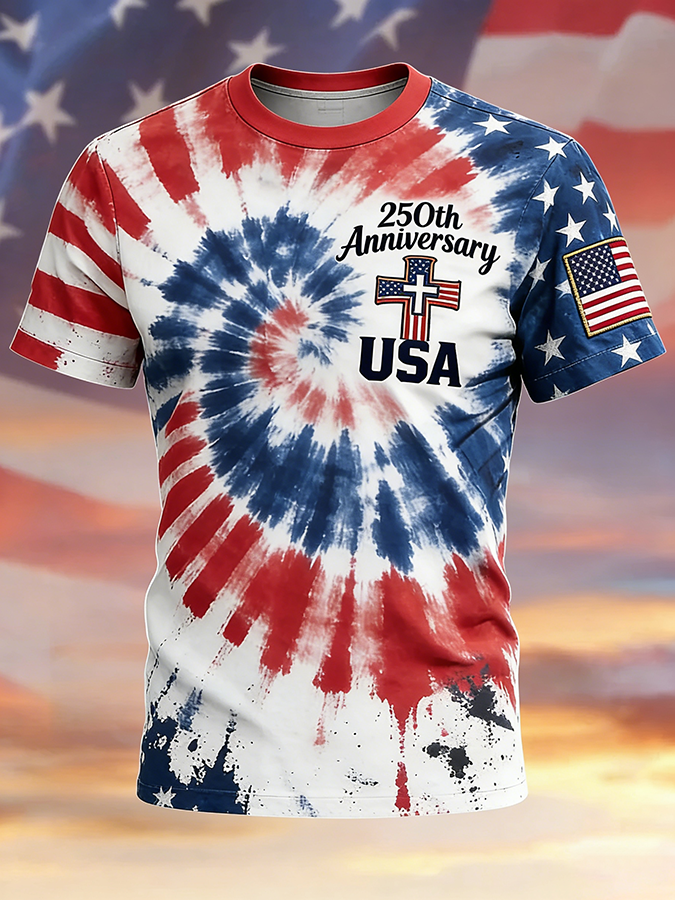 Men'S Casual American Founding Celebration Personalized Printed Round Neck T-Shirt