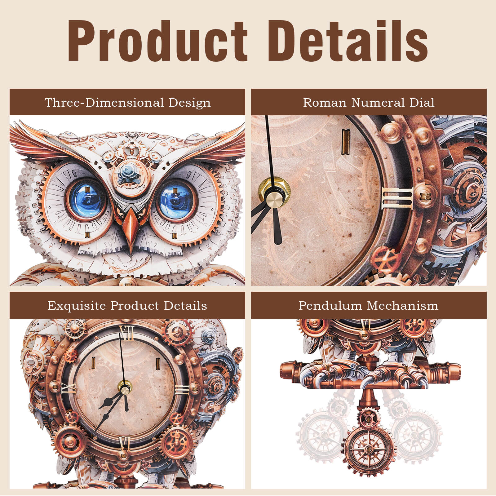 Mechanical Owl â€“ DIY Wooden Clock , 3D Puzzle Craft Kit