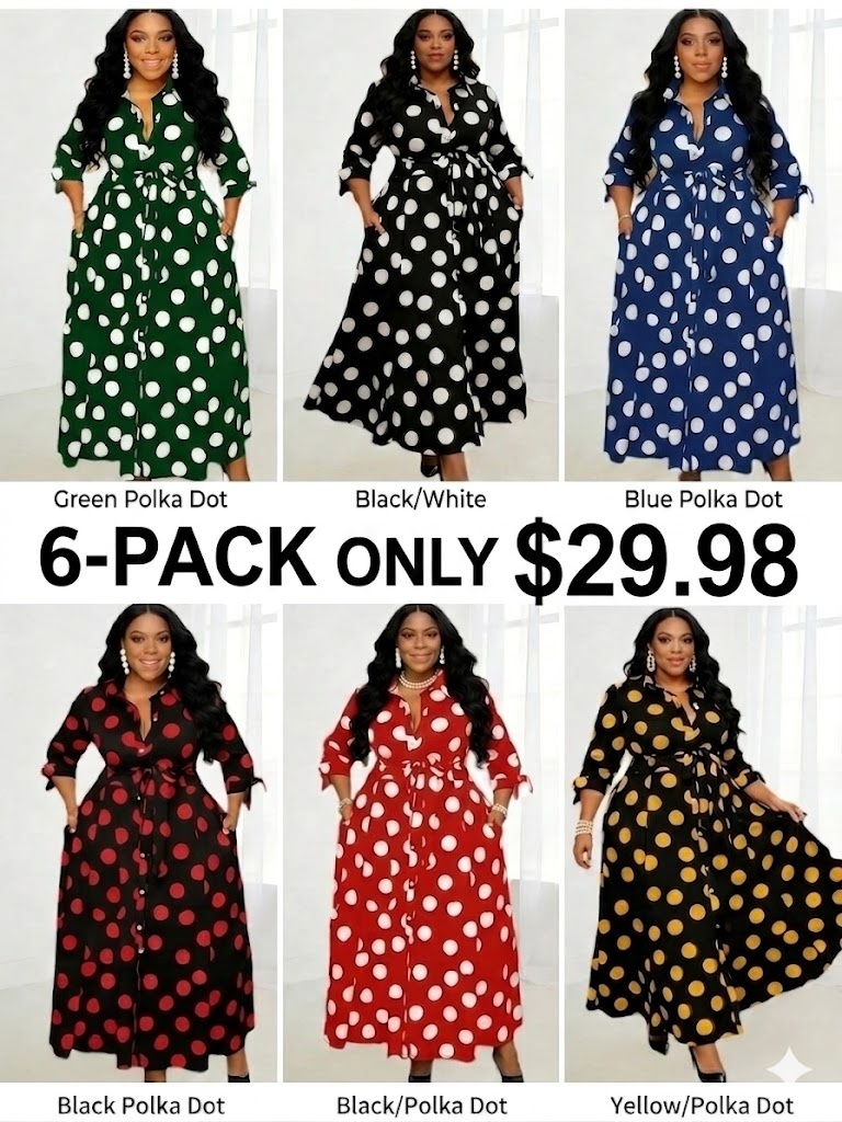 Plus Size Polka Dot Print Belted Button Front Shirt Dress