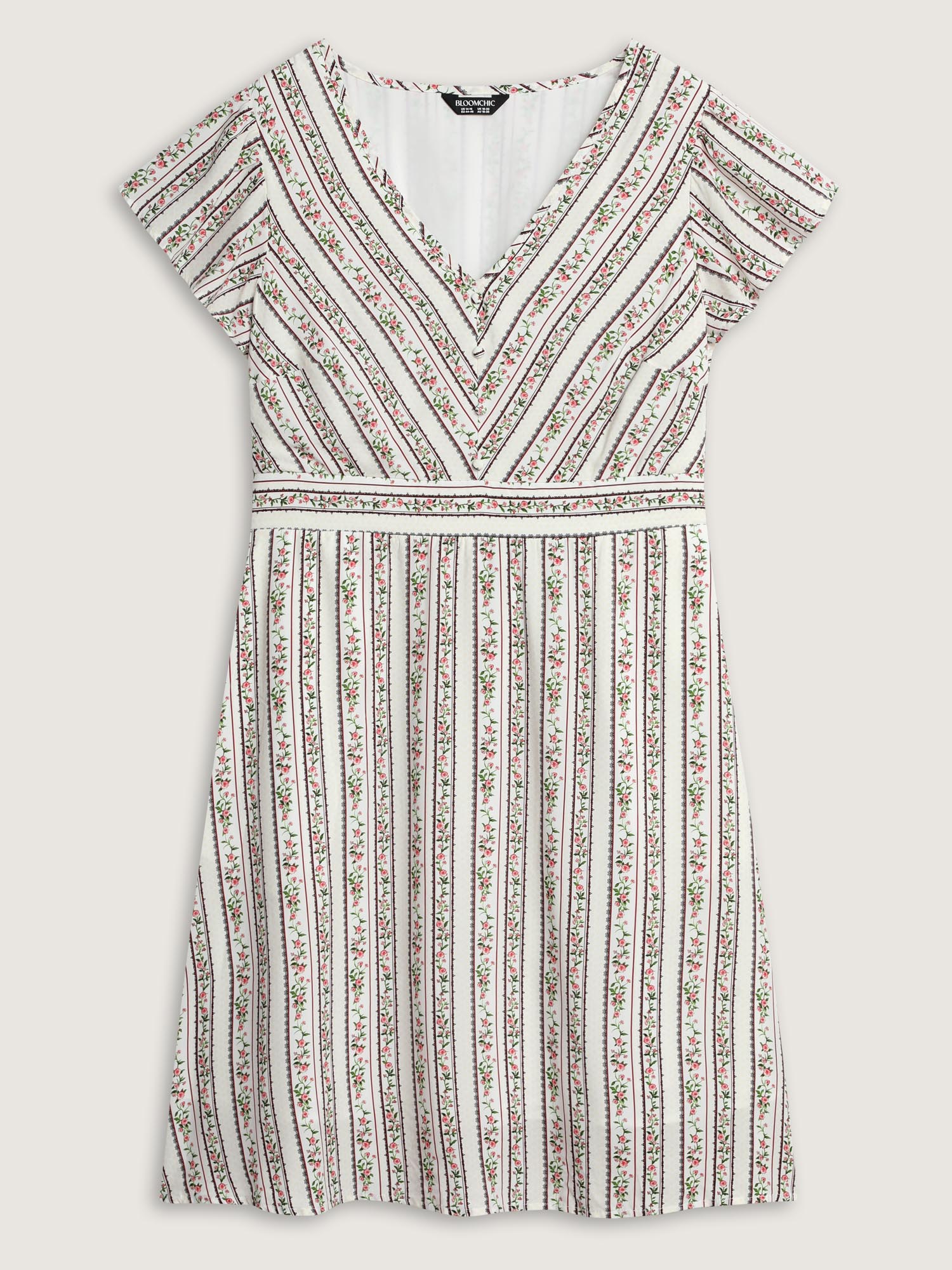 Floral Striped Print Pockets V-Neck Mini Dress