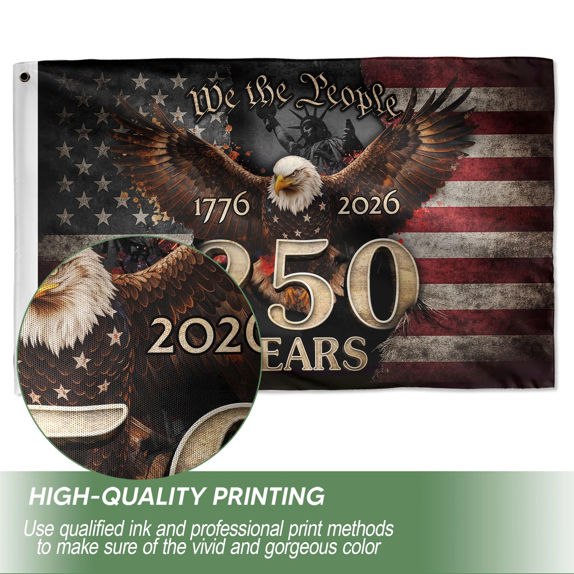 We The People 250 Years Flag 1776–2026 – Eagle Patriotic American Déco