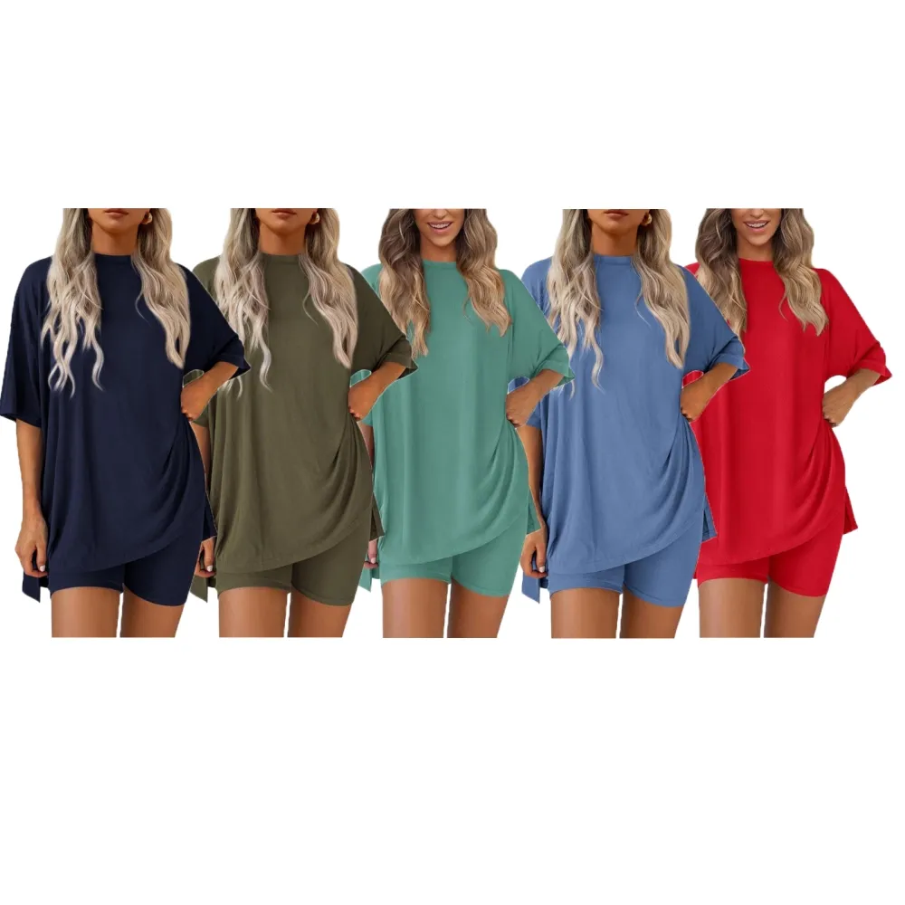 Women's Summer Oversized Shirt & Biker Shorts Set(Under $3 a set!)
