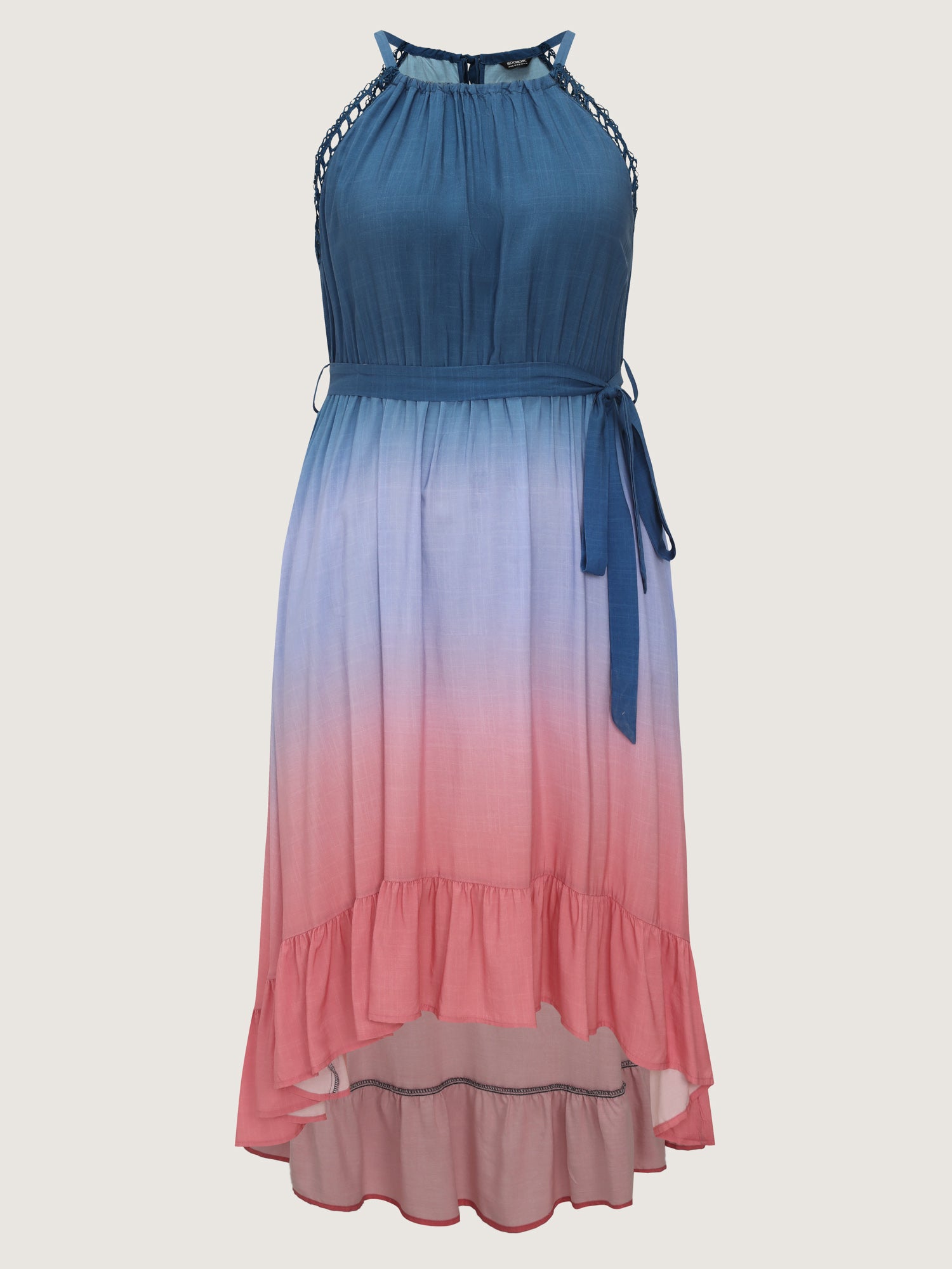 Ombre Color Blend Lace Trim Maxi Dress