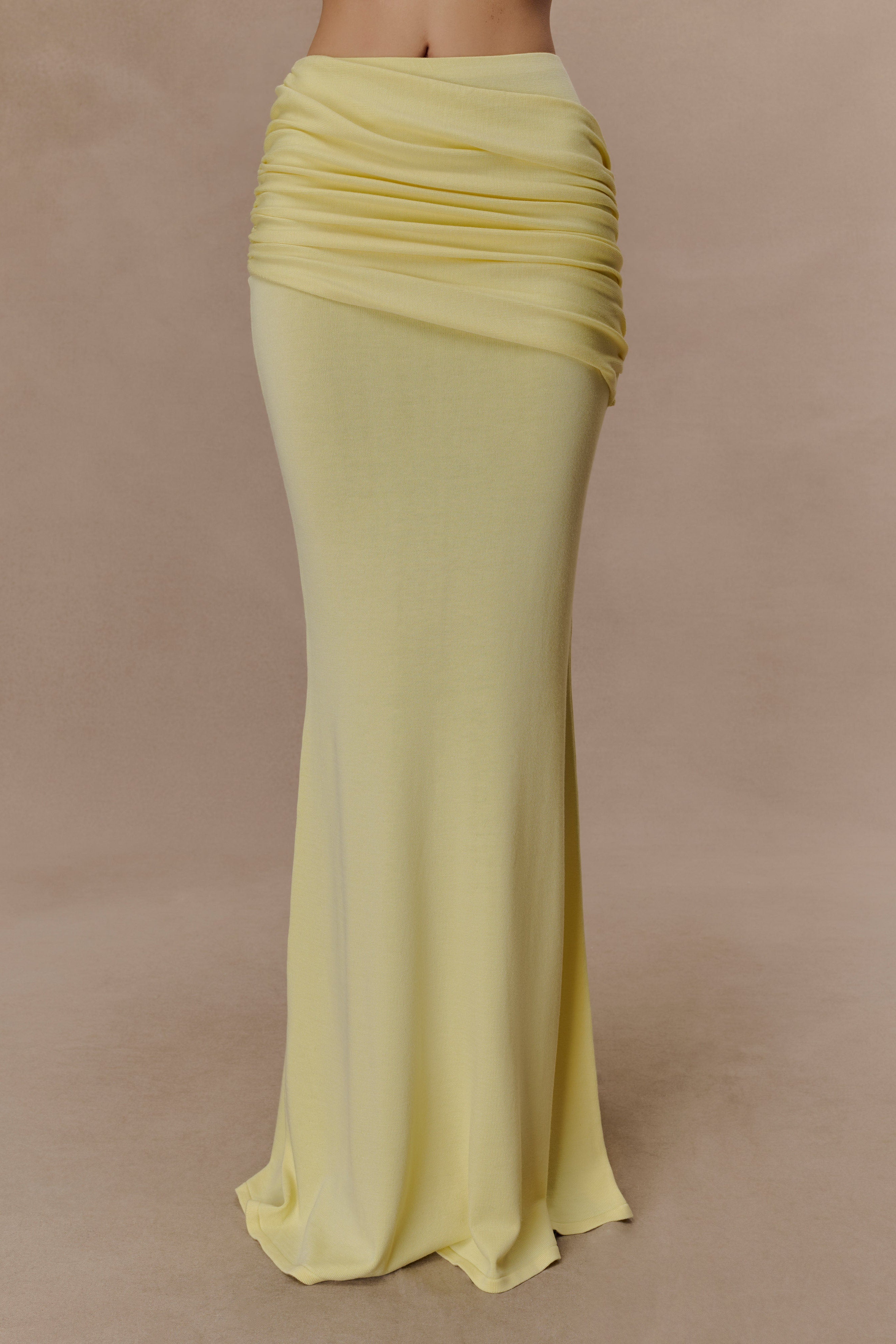 Lemon Gathered Knit Maxi Skirt