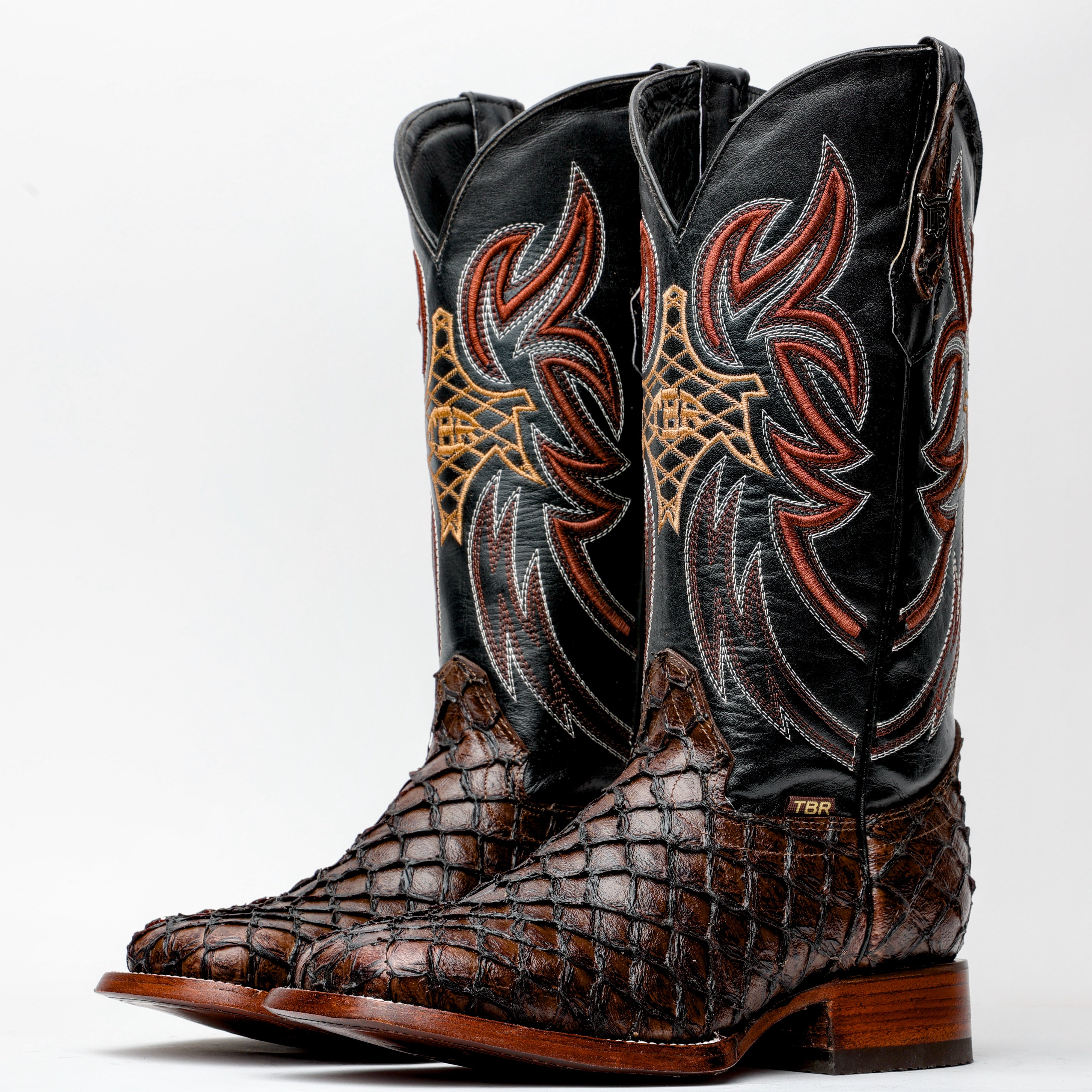 Brown Mini Pirarucu Leather Boots - Square Toe