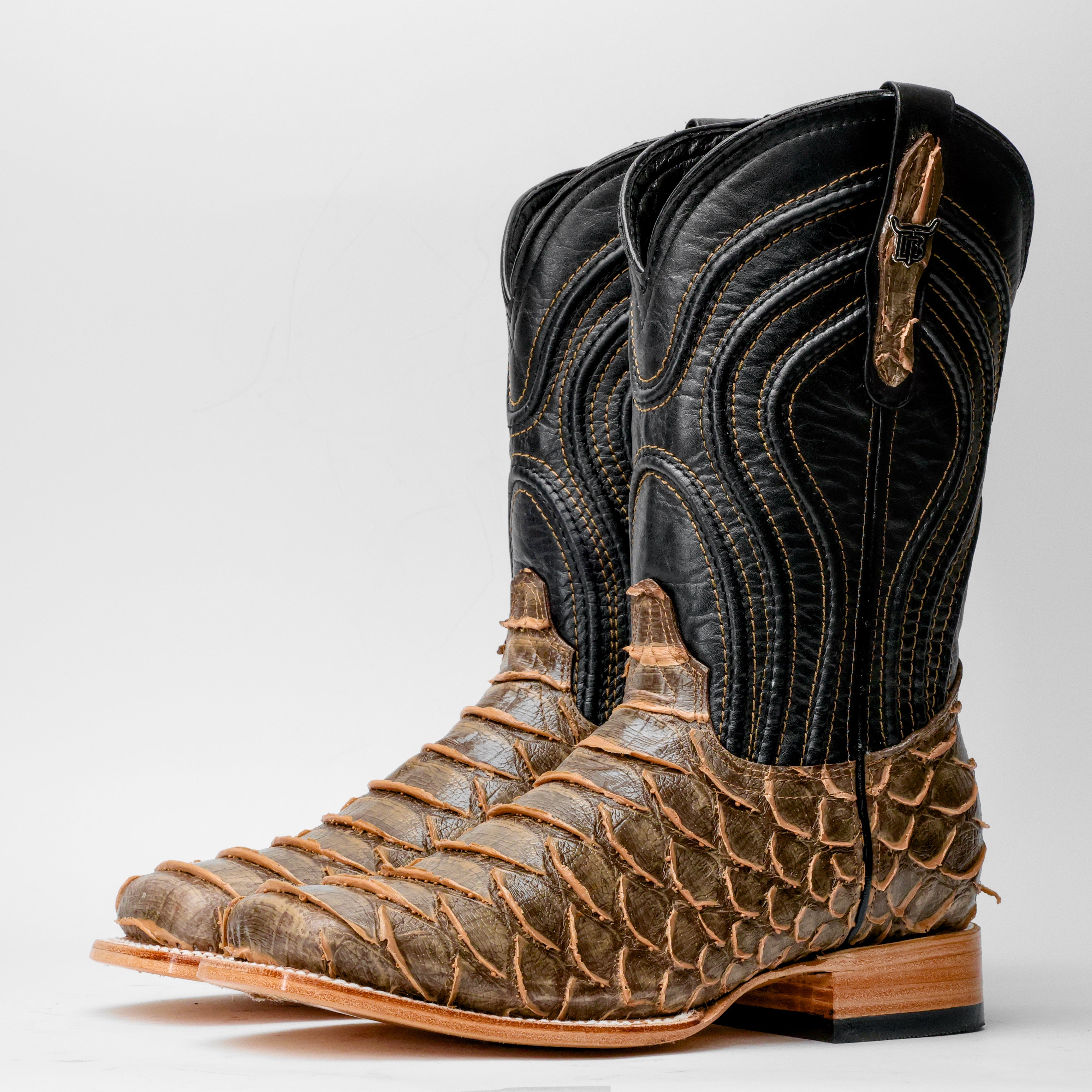 Rustic Light Brown Python Leather Boots - Square Toe