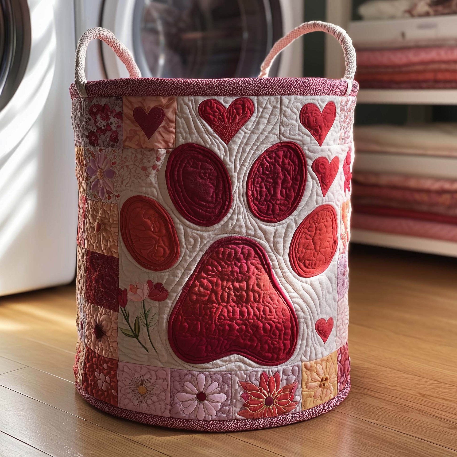 Love Paws Quilted Laundry Basket  | Pet paw
