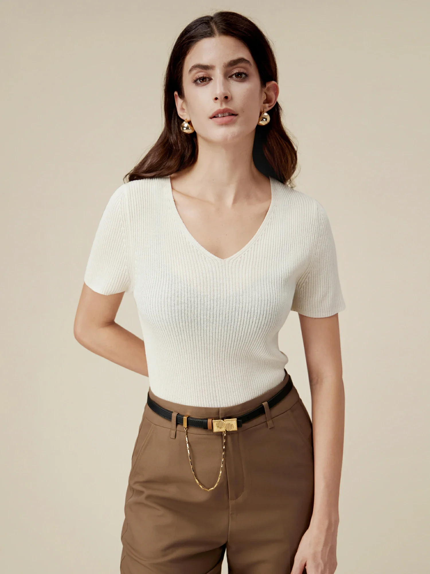 Linen & Lyocell Slim Fit Casual Basic Top