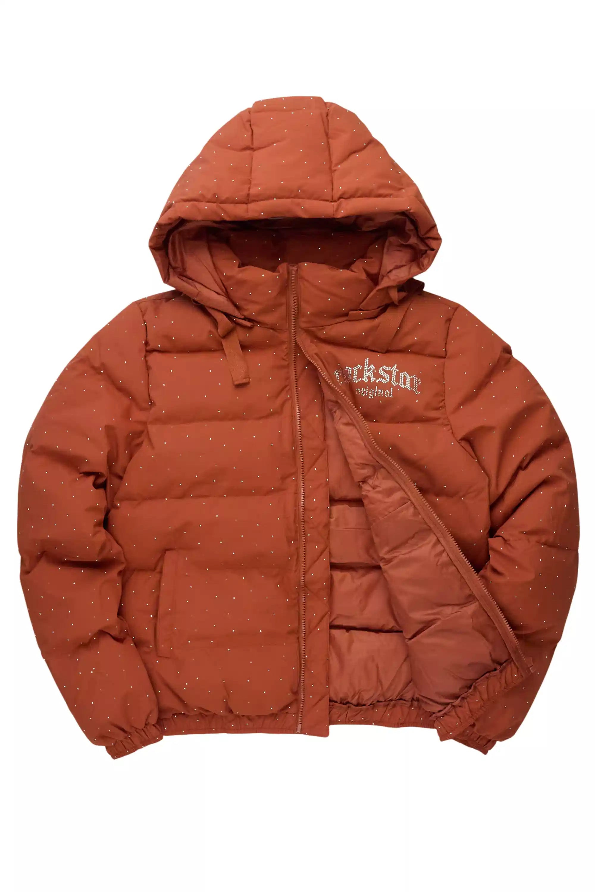 Onellia Mocha Rhinestone Puffer Jacket