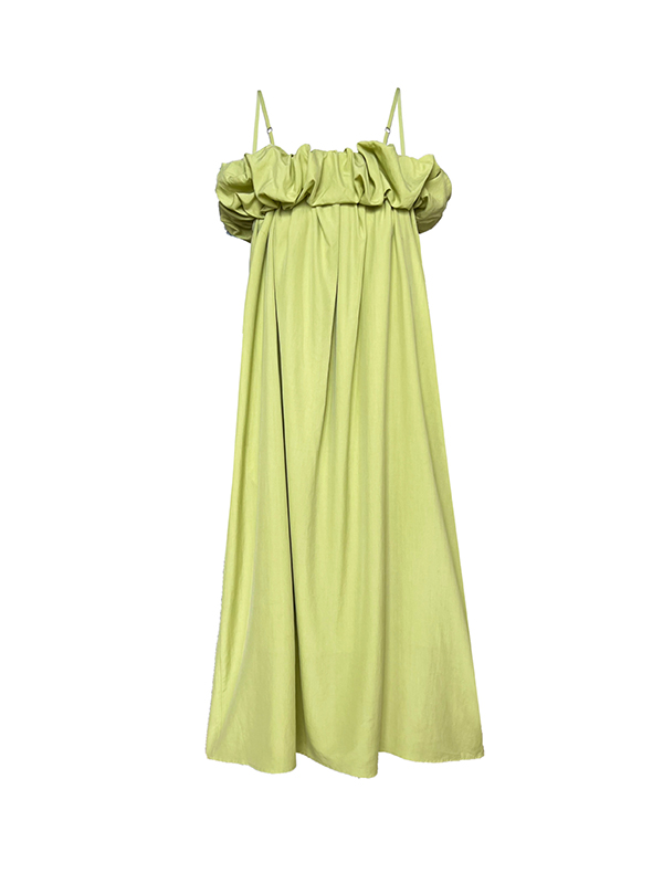 Elasticity Pleated Solid Color Split-Joint Loose Sleeveless Off-The-Shoulder Maxi Dresses