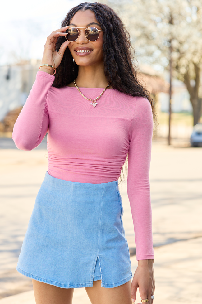 Julie Mauve Ruched Boatneck Top