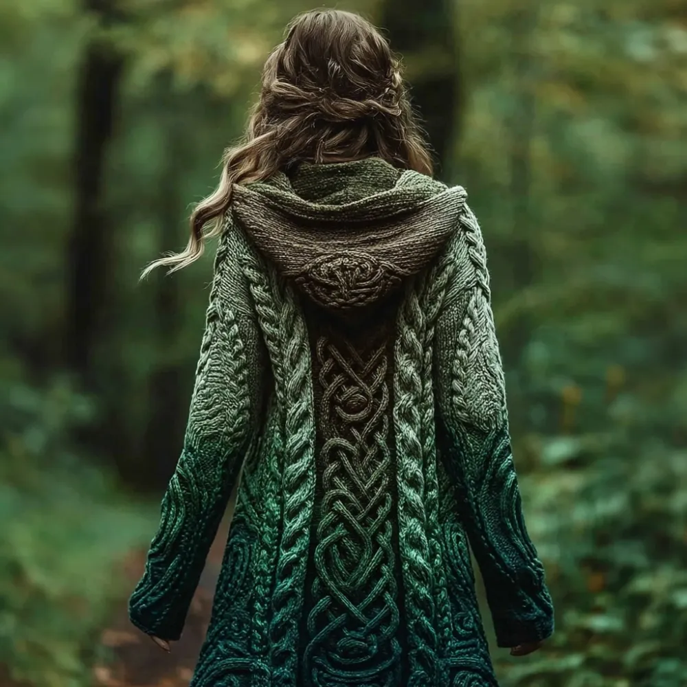 Vintage Viking Inspired Celtic Gradient Hooded Sweater Cardigan