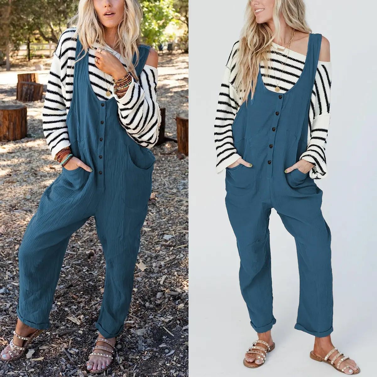 Women's Overalls Linen Cotton Jumpsuits Casual Loose Jumpers Adjustable Straps with Pockets Summer Rust Sleeveless