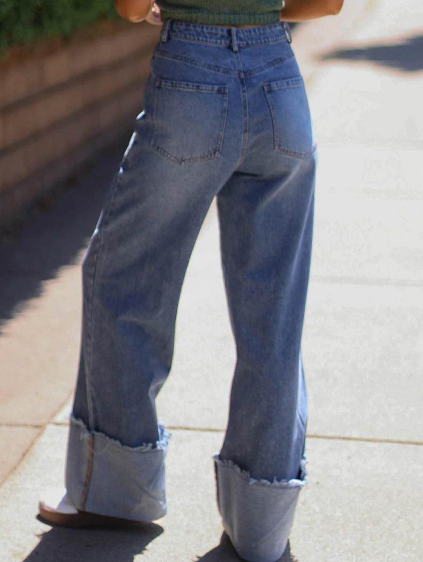 Women's high-waisted, rolled-up retro casual jeans_CWJP00871