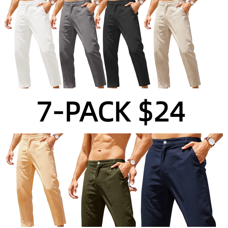 Men's Cotton Linen Pants Elastic Waist Lightweight Casual Pants