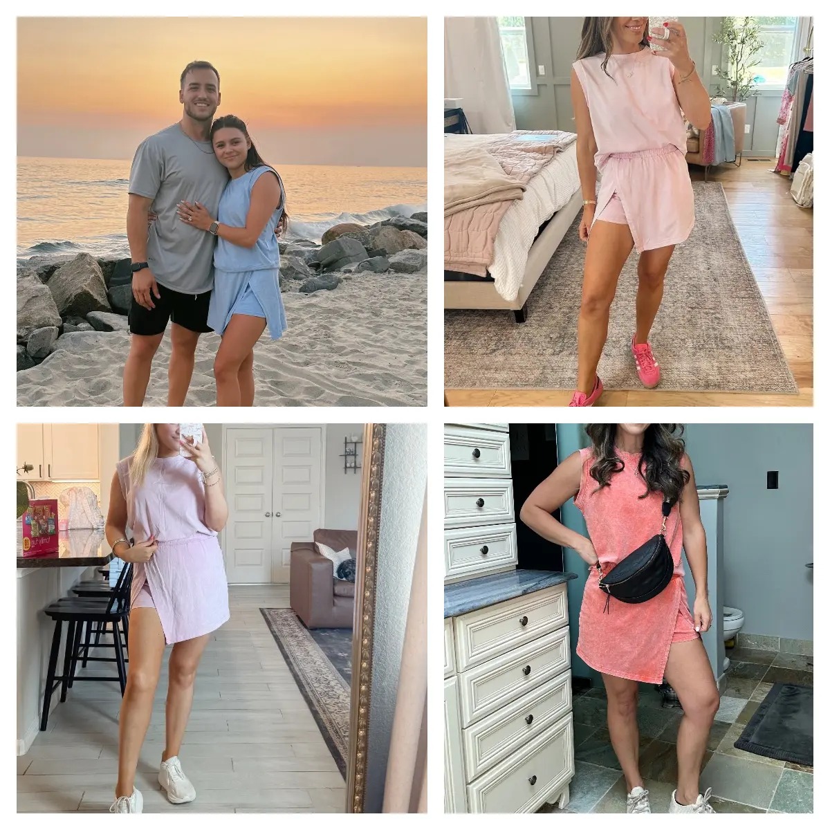 Tanming Womens Travel Outfits Summer Lounge Set Two Pieces Mineral Wash Cotton Tank Top Lined Split Athletic Skirt Set SummerFreshness