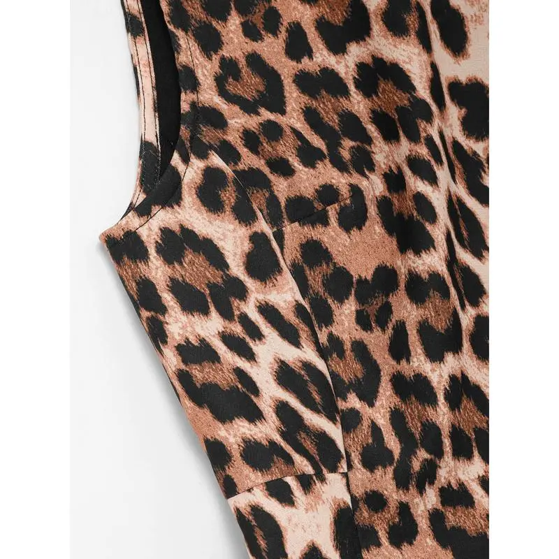 Boat Neck Leopard Print Zipper Mini Dress