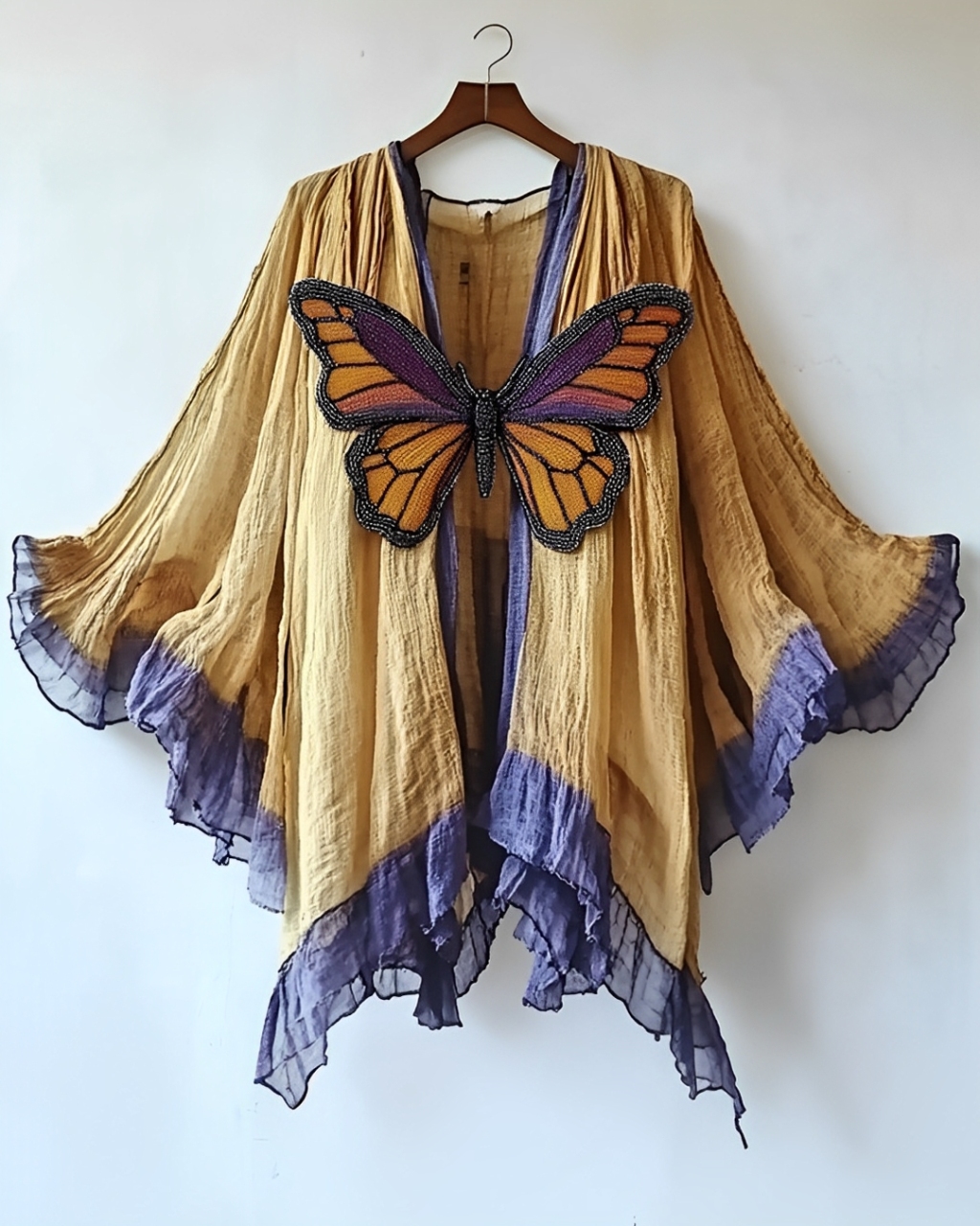 Yellow Contrast Butterfly Mesh Cardigan 8460