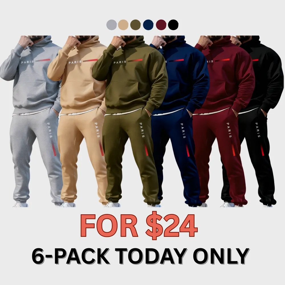 Men's Paris Letter Printed Hoodie Set - Fall & Winter Casual