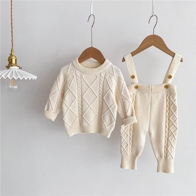 Baby Solid Color Knitted Sweater Overalls