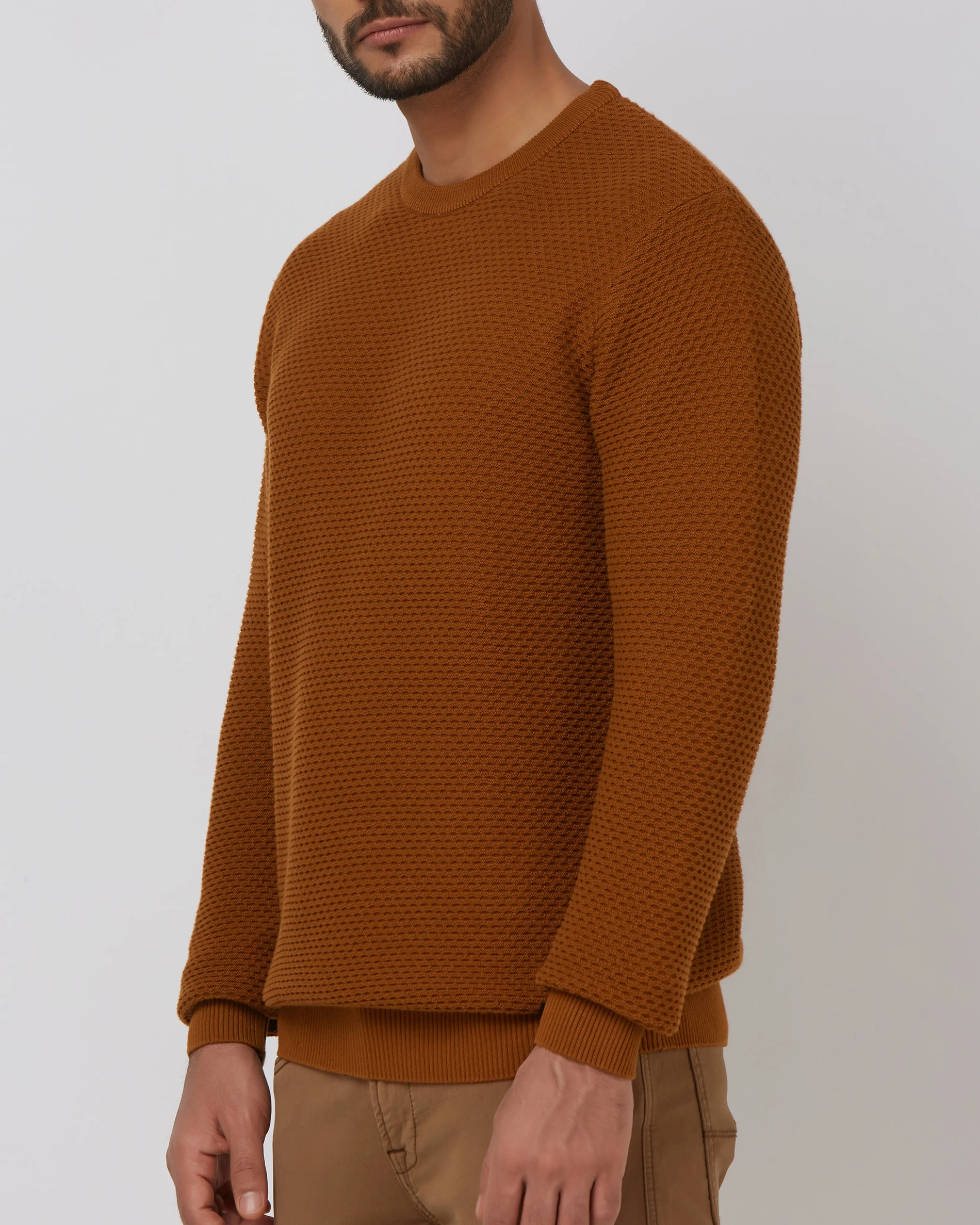 Comfortable Soft Daily Slim Rust Cotton Sweater