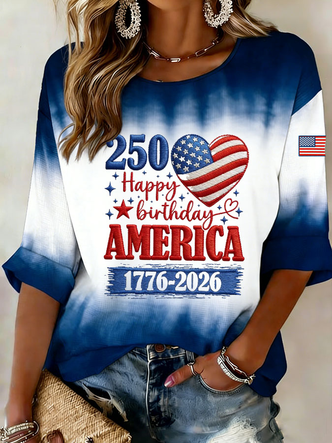Women's casual Independence Day commemorative printed tie dye T-shirt, commemorating the 250th anniversary of the founding of the United States