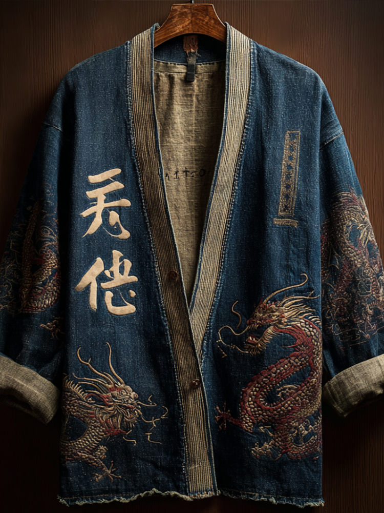 Japanese Art Style Men's Casual Cotton And Linen Cardigan