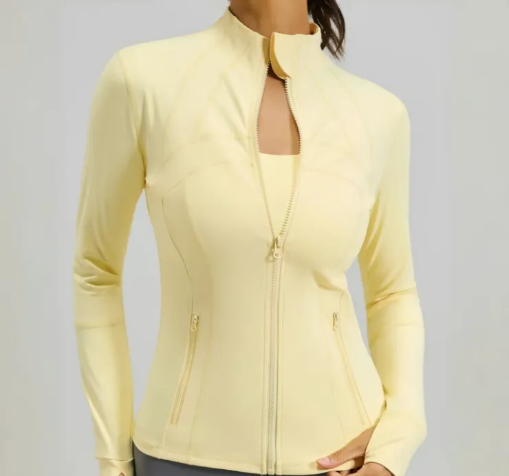 Women’s Slim Fit Full Zip Athletic Jacket with Zip Pockets – Long Sleeve Workout Top