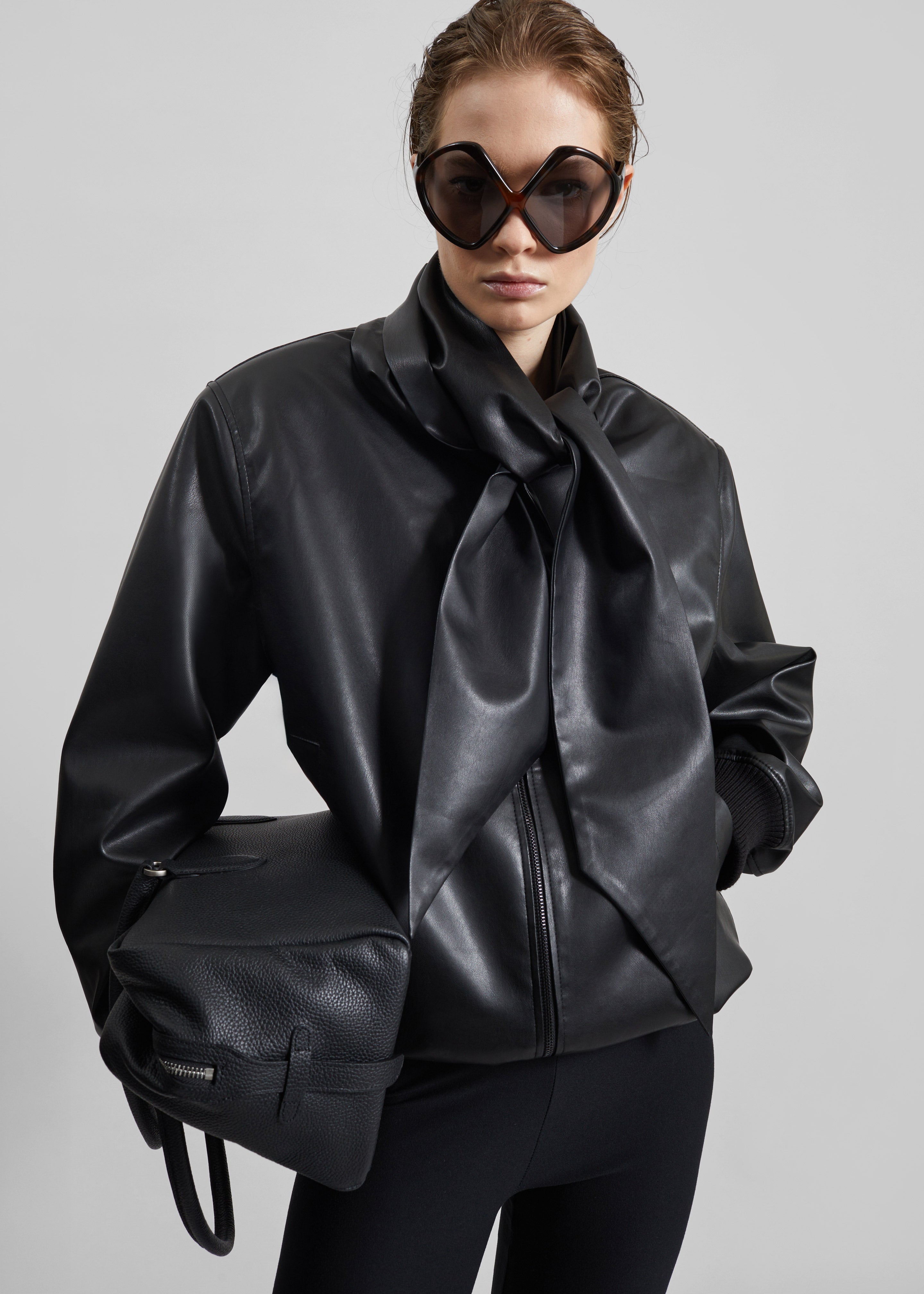 Hirson Faux Leather Scarf Jacket - Black