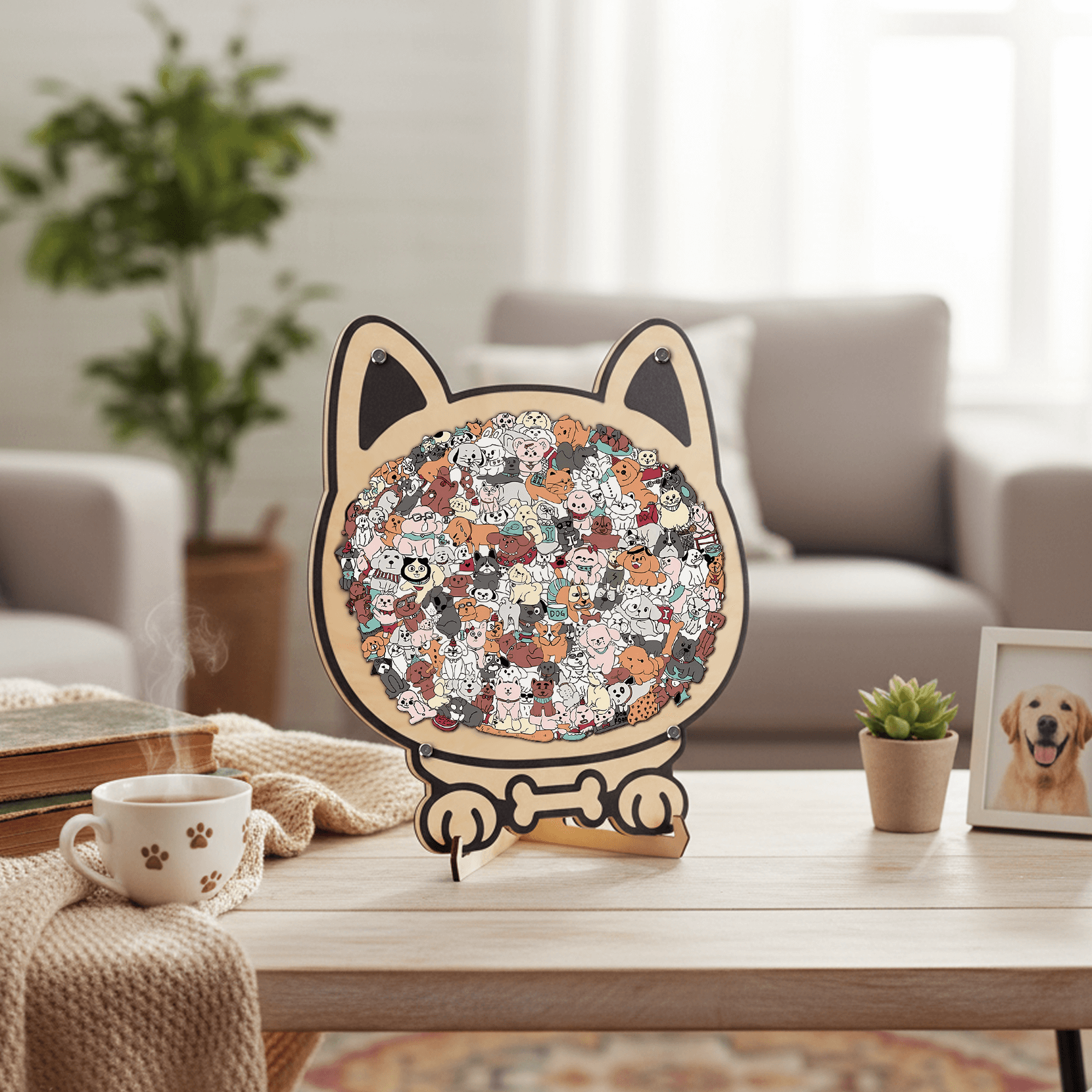 Morandi-Colored Cat/Dog Shaped Wooden Jigsaw Puzzle