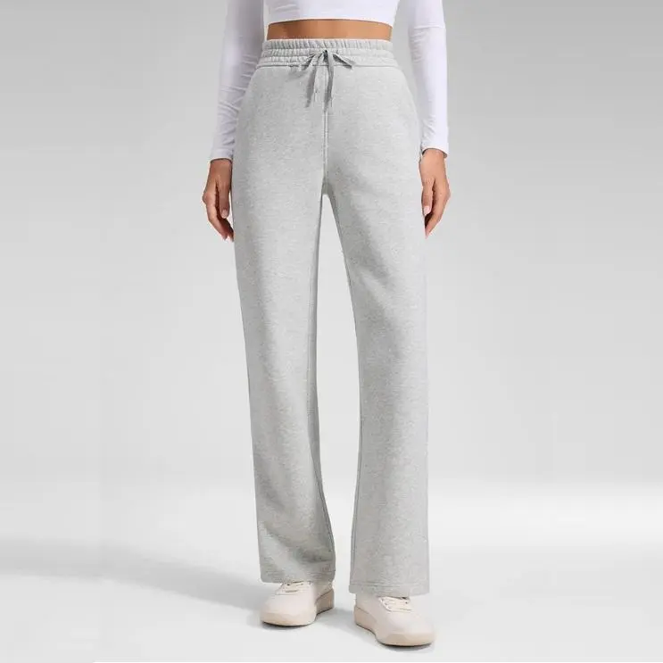 Cotton Fleece Lined Sweatpants Women Straight Leg Casual Lounge Sweat Pants