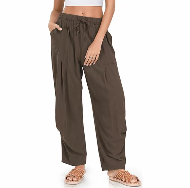 🧺 Women's Linen Harem Pants – Summer Drawstring Wide-Leg Lounge Trousers with Pockets