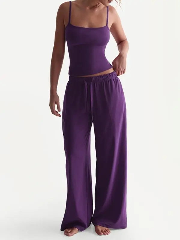 Two-Piece Set Women's Solid Color Cami Top & Pants