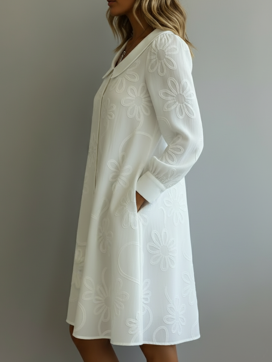 Vintage Peter Pan Collar Embroidered Floral Dress