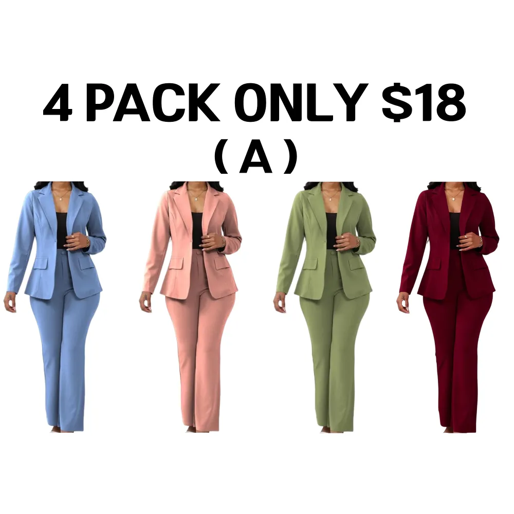 Women's Plain Lapel Blazer & Pants Set