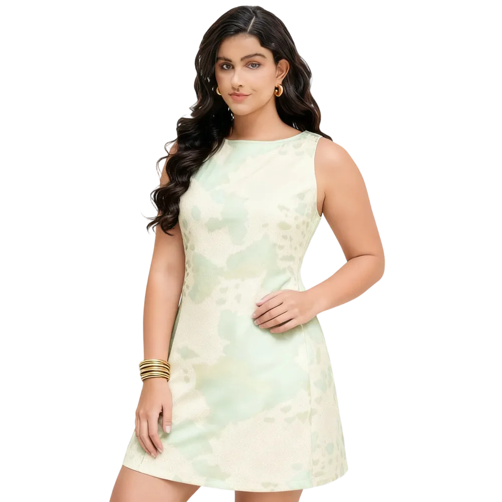 Boat Neck Leopard Print Zipper Mini Dress