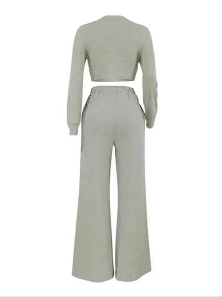 Women Casual Long Sleeve Top and Side Stripe Sports Pants Set