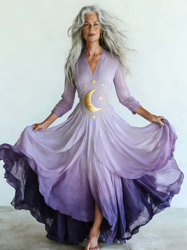 Embroidered Retro Loose Embroidered Printed Contrast Color Dress4015