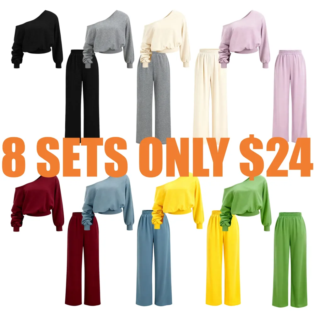 Women's Casual Drop Shoulder Top & Wide Leg Pants Set