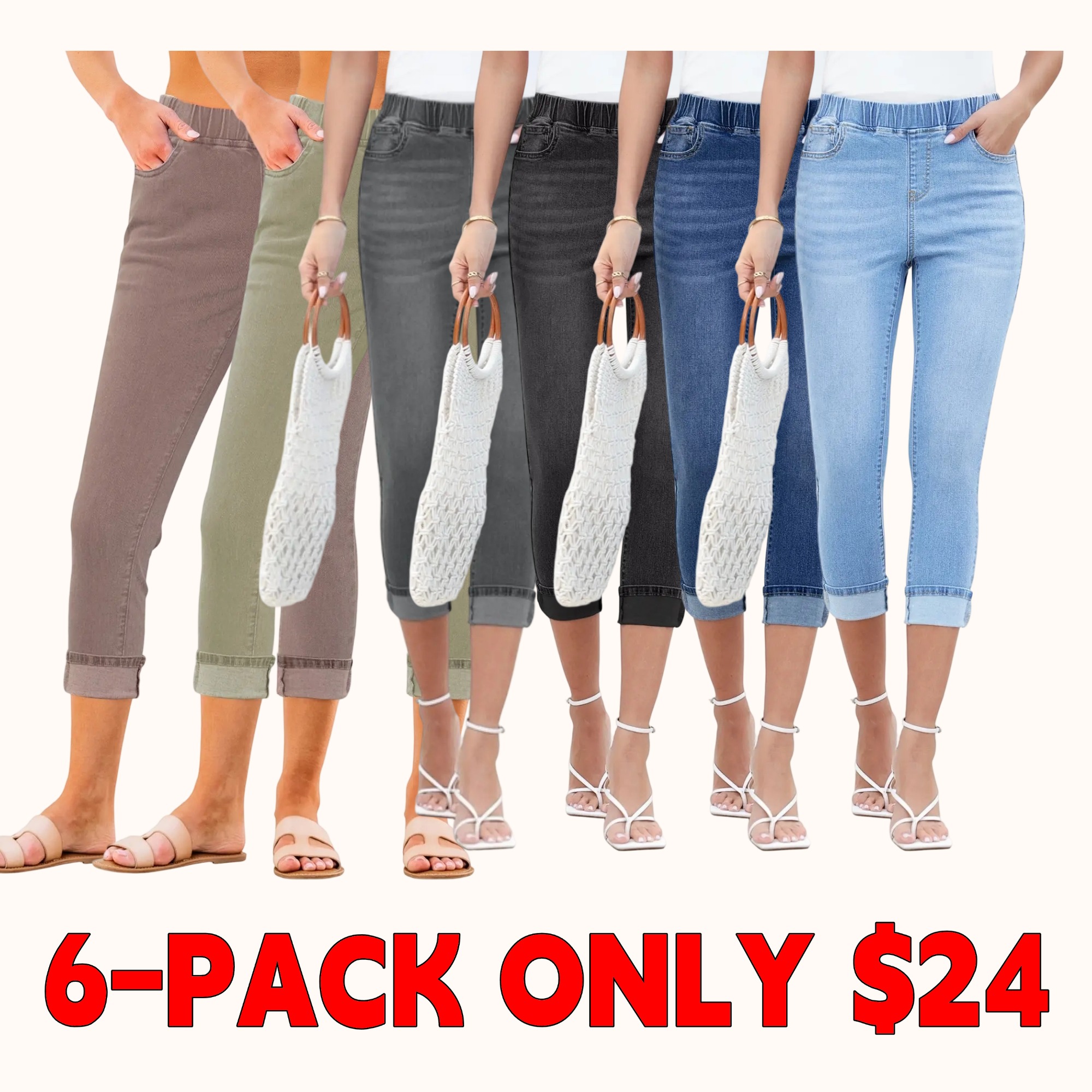 Women's Pull-On Jeans — High-Waisted, Skinny Cropped Pants