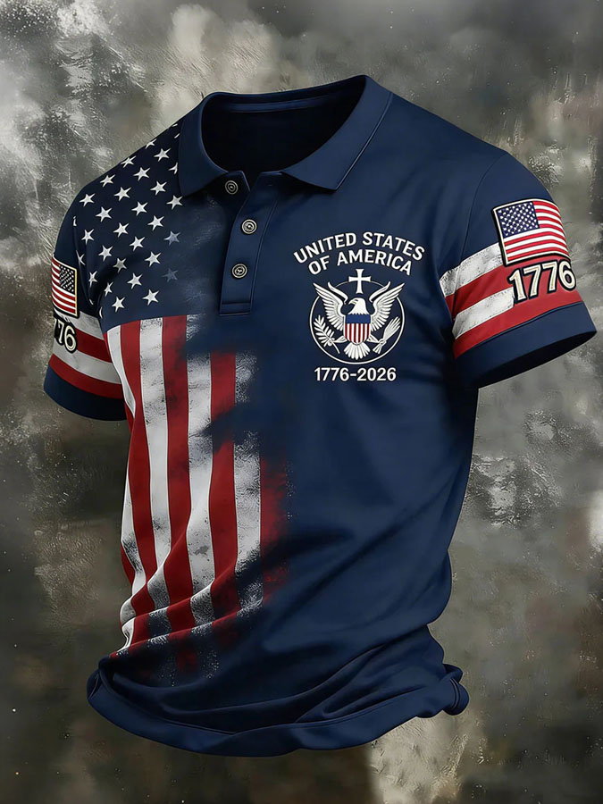Men'S Retro Patriotic Independence Day 250Th Anniversary Polo Shirt